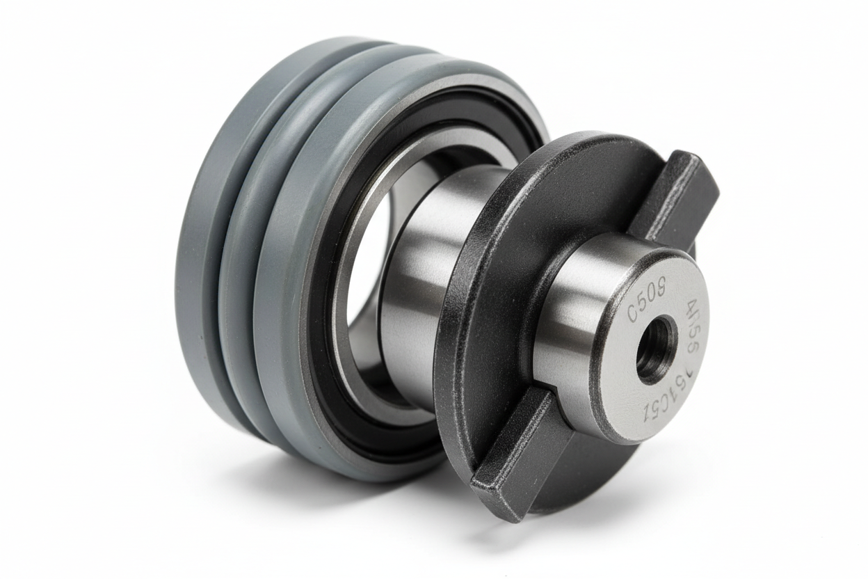 Close-up of UC205-16AG triple-lip seal and eccentric locking collar showing maximum dust protection for agricultural applications