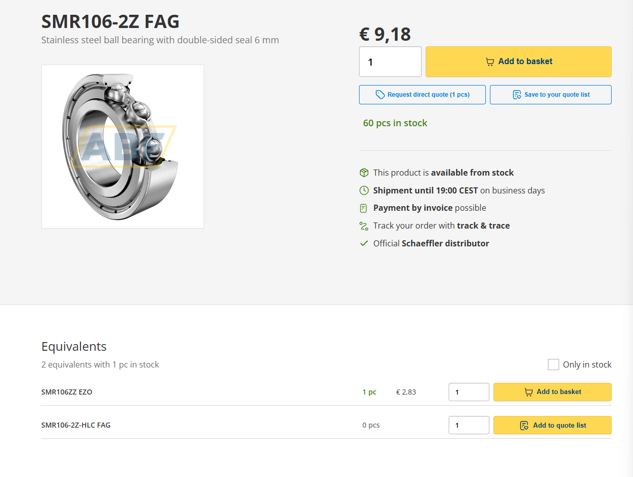 SMR106-2Z FAG Stainless Steel Ball Bearing